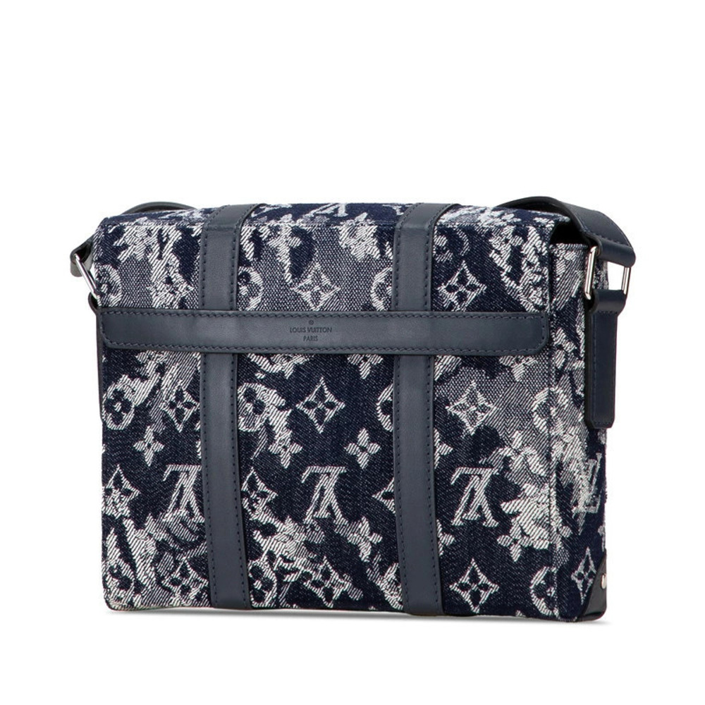 Louis Vuitton Monogram Blue Bag Leather Trunk Denim Tapestry Navy Messenger Blue